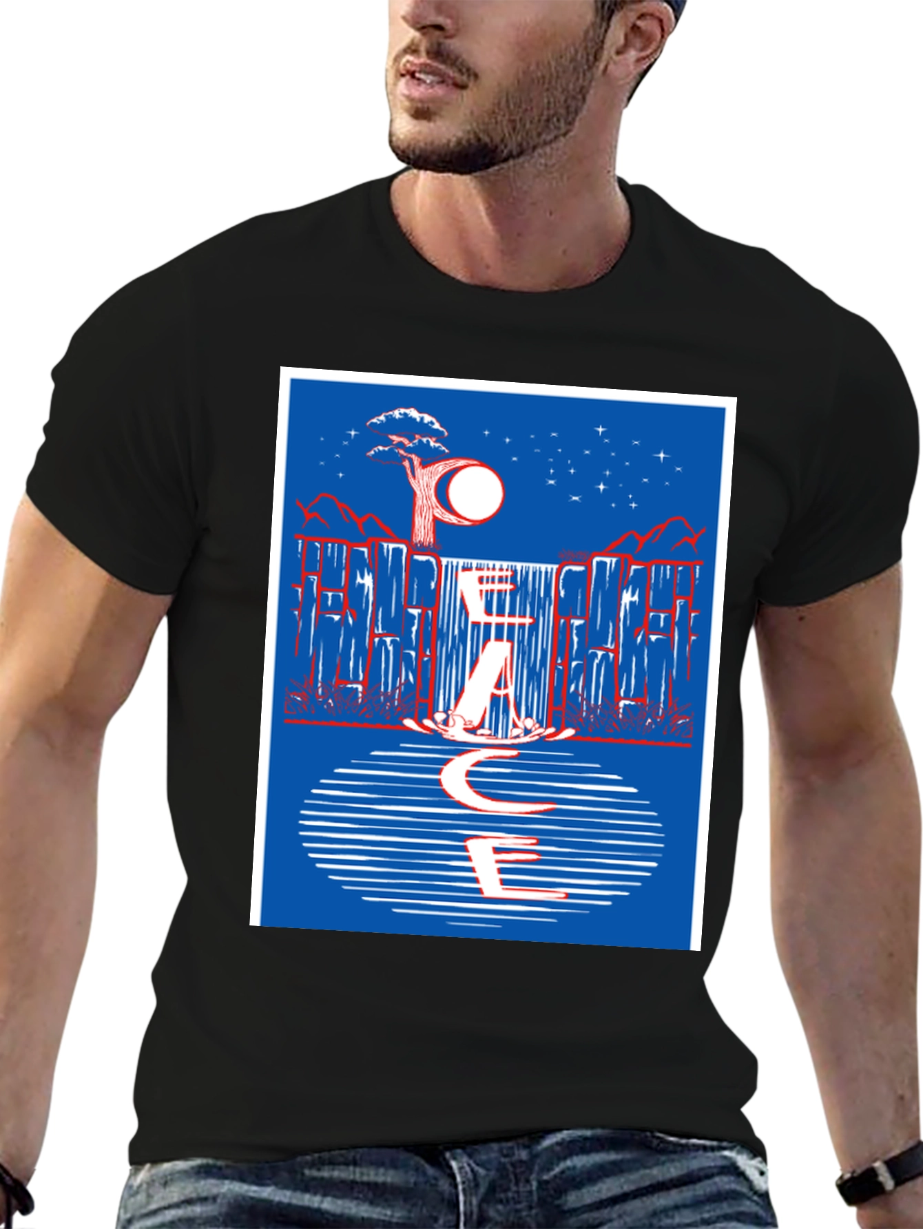 Abstract Waterfall Graphic Tee - Black Cotton Blend