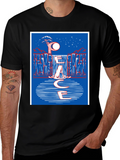 Abstract Waterfall Graphic Tee - Black Cotton Blend