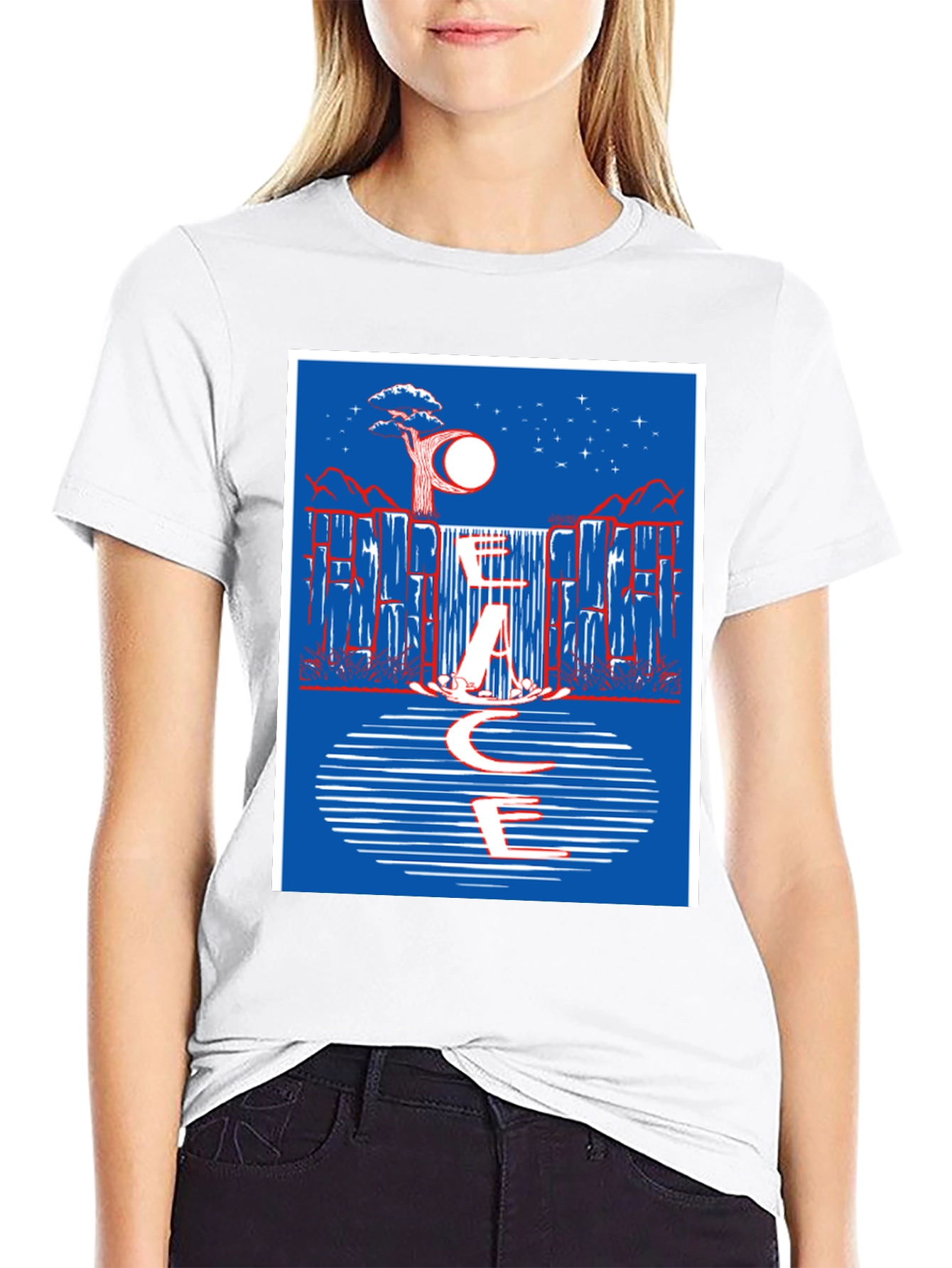 Abstract Waterfall Graphic Tee - Black Cotton Blend