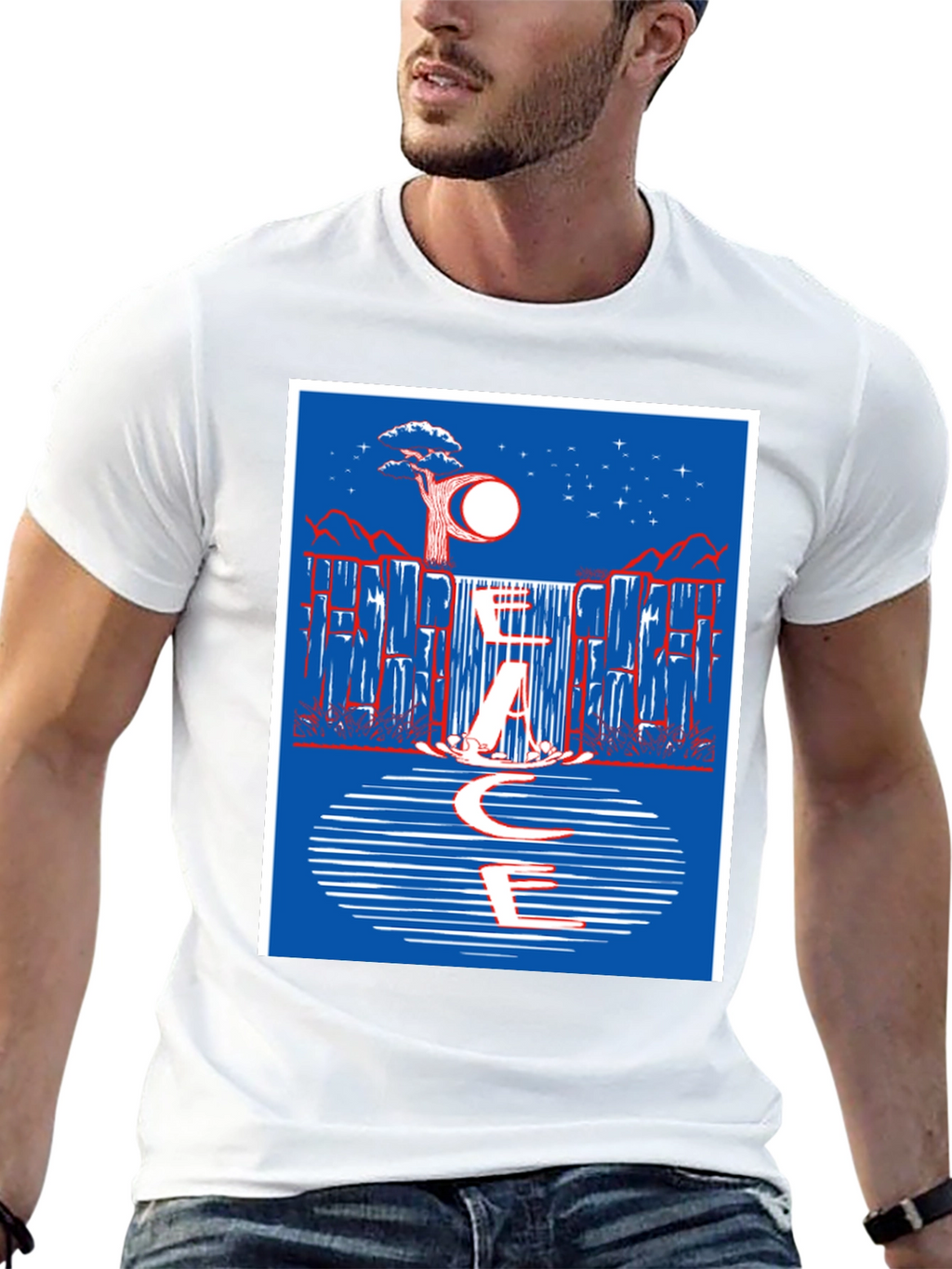 Abstract Waterfall Graphic Tee - Black Cotton Blend