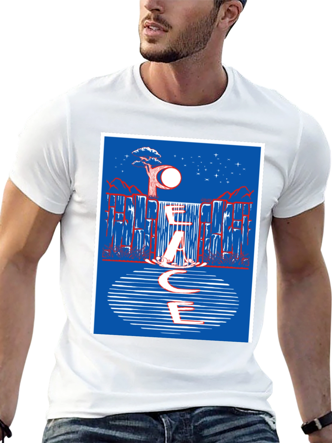 Abstract Waterfall Graphic Tee - Black Cotton Blend