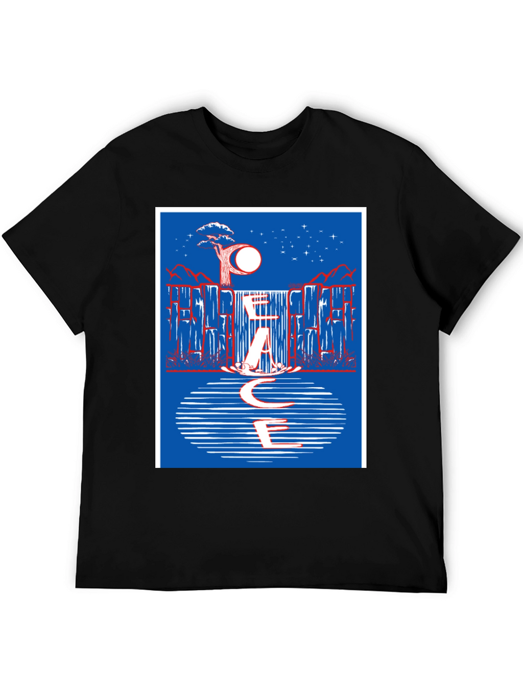 Abstract Waterfall Graphic Tee - Black Cotton Blend