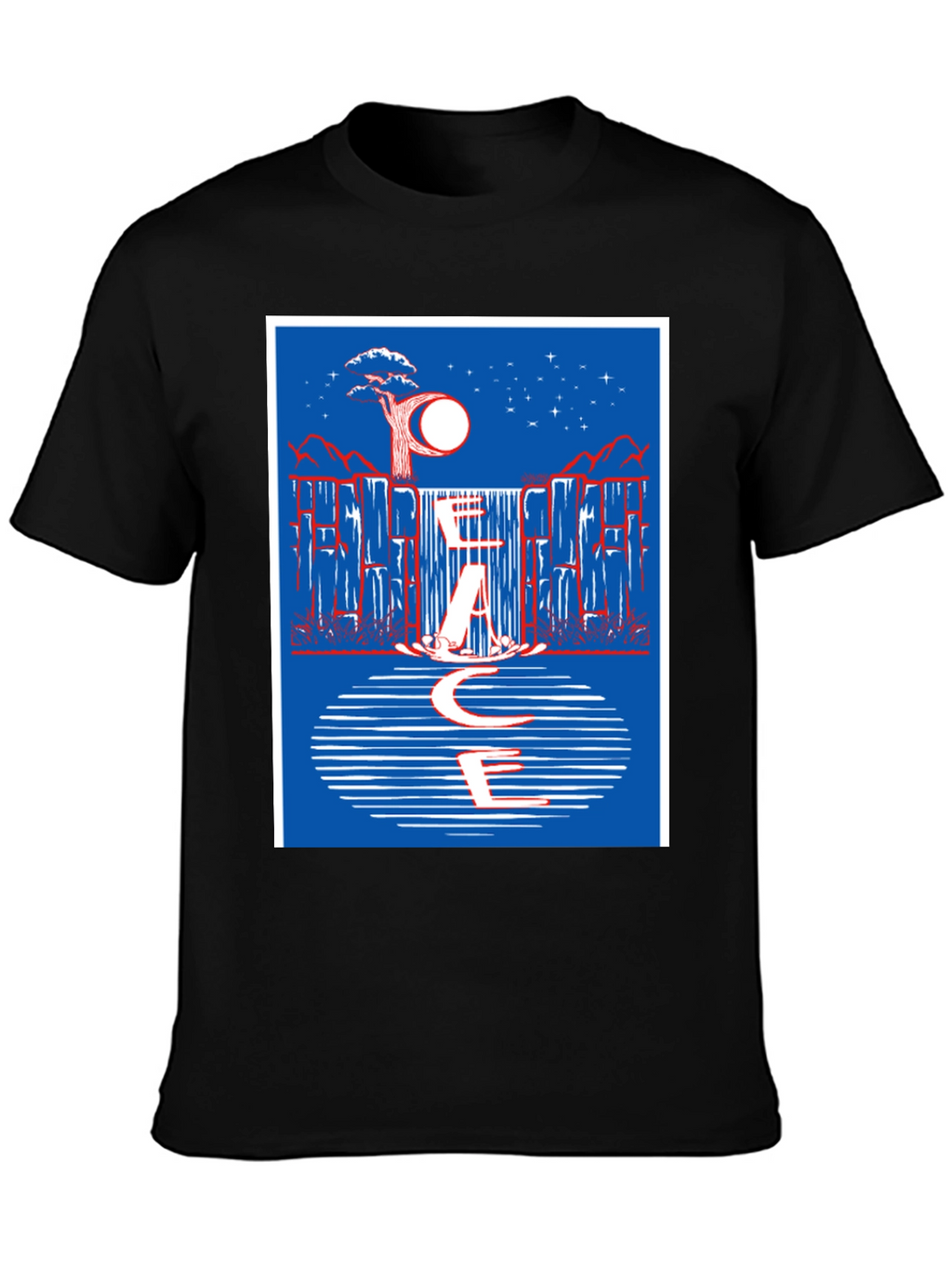 Abstract Waterfall Graphic Tee - Black Cotton Blend