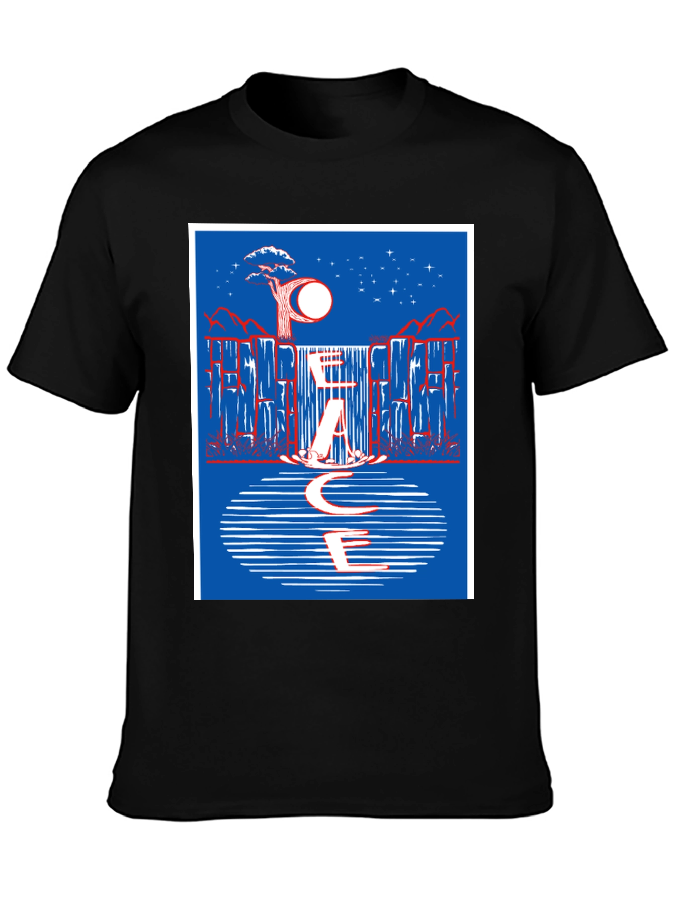 Abstract Waterfall Graphic Tee - Black Cotton Blend
