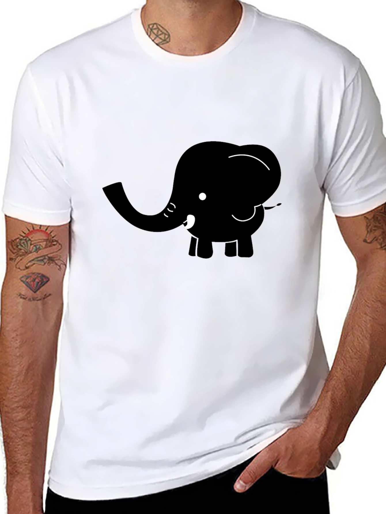 Black Elephant Graphic Tee - Cute Cartoon Animal Shirt