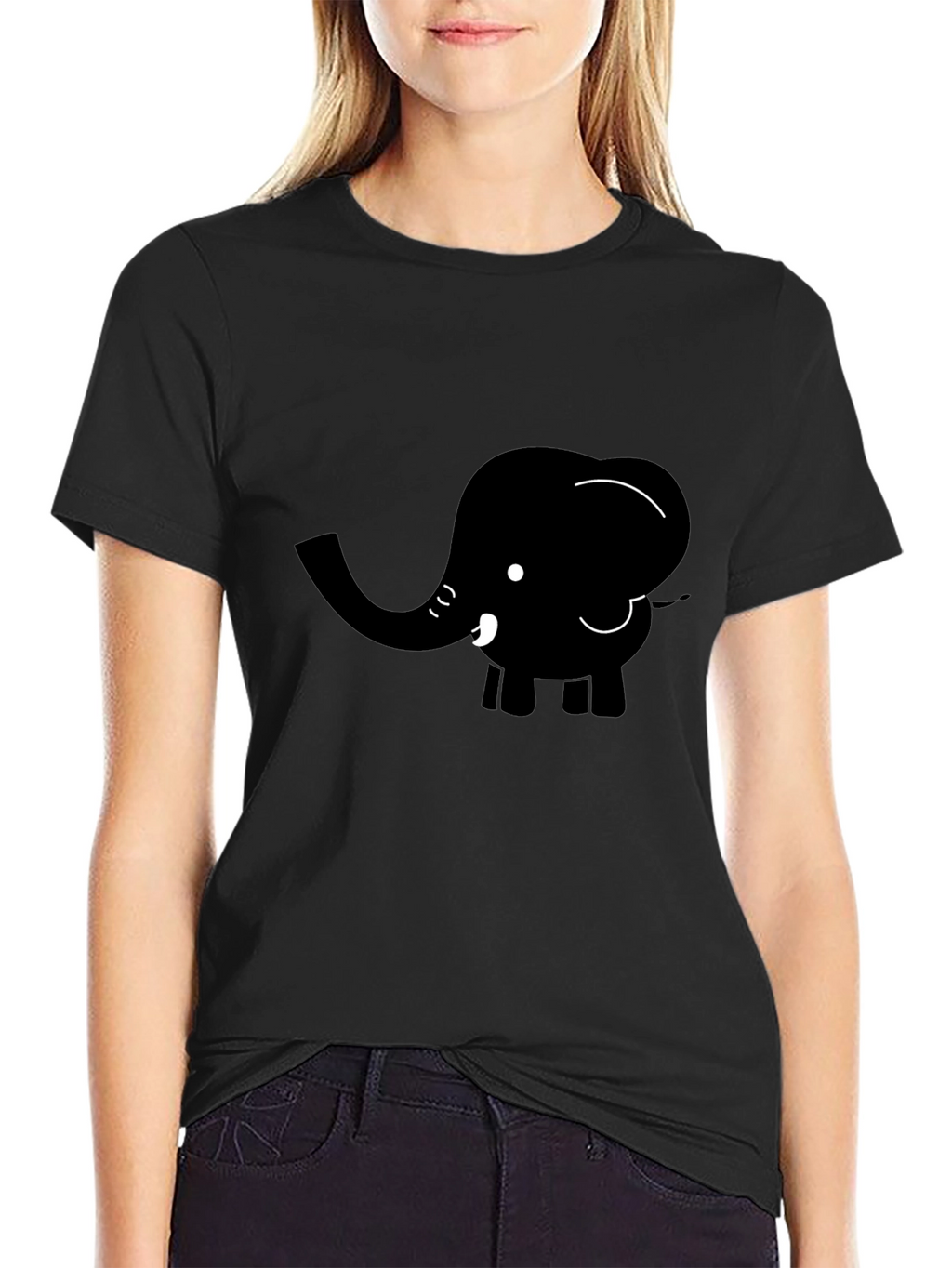 Black Elephant Graphic Tee - Cute Cartoon Animal Shirt