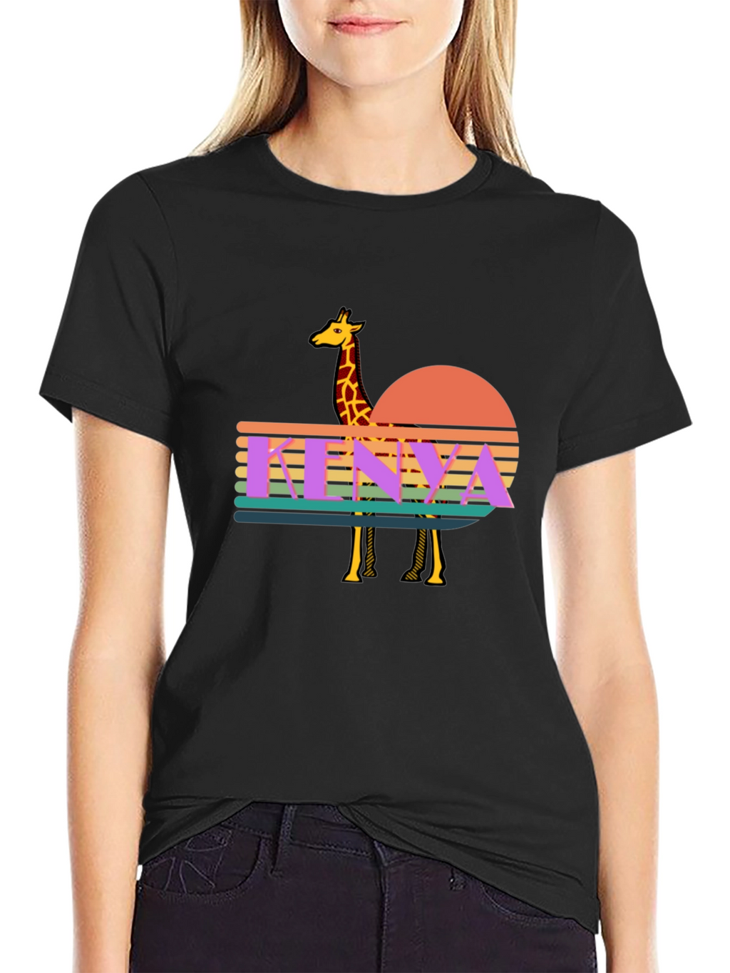 Kenya Giraffe Sunset T-Shirt - Retro Graphic Tee