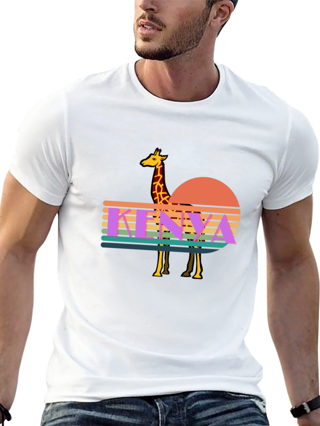 Kenya Giraffe Sunset T-Shirt - Retro Graphic Tee