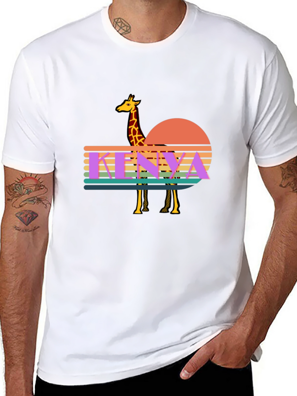 Kenya Giraffe Sunset T-Shirt - Retro Graphic Tee