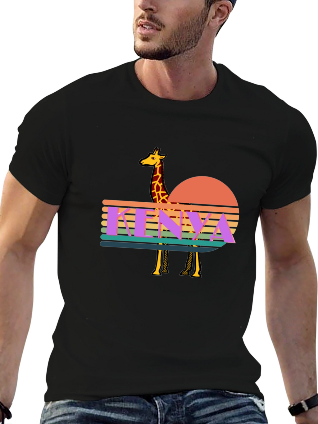 Kenya Giraffe Sunset T-Shirt - Retro Graphic Tee