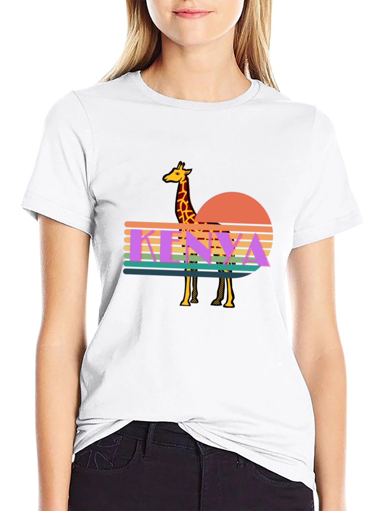 Kenya Giraffe Sunset T-Shirt - Retro Graphic Tee