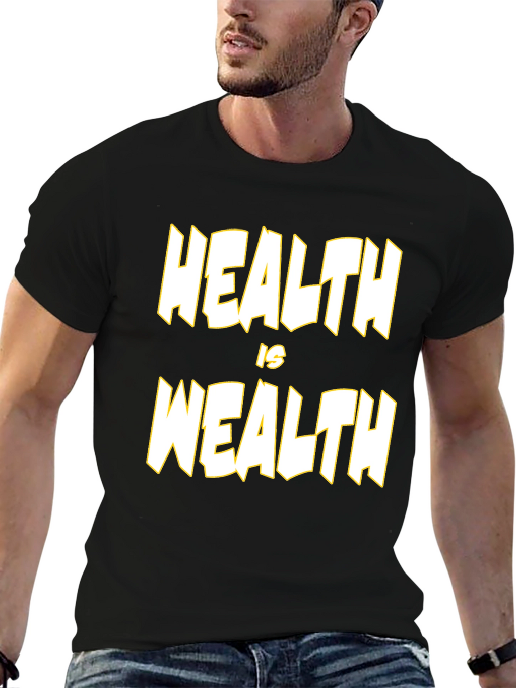 Health is Wealth Black Graphic T-Shirt