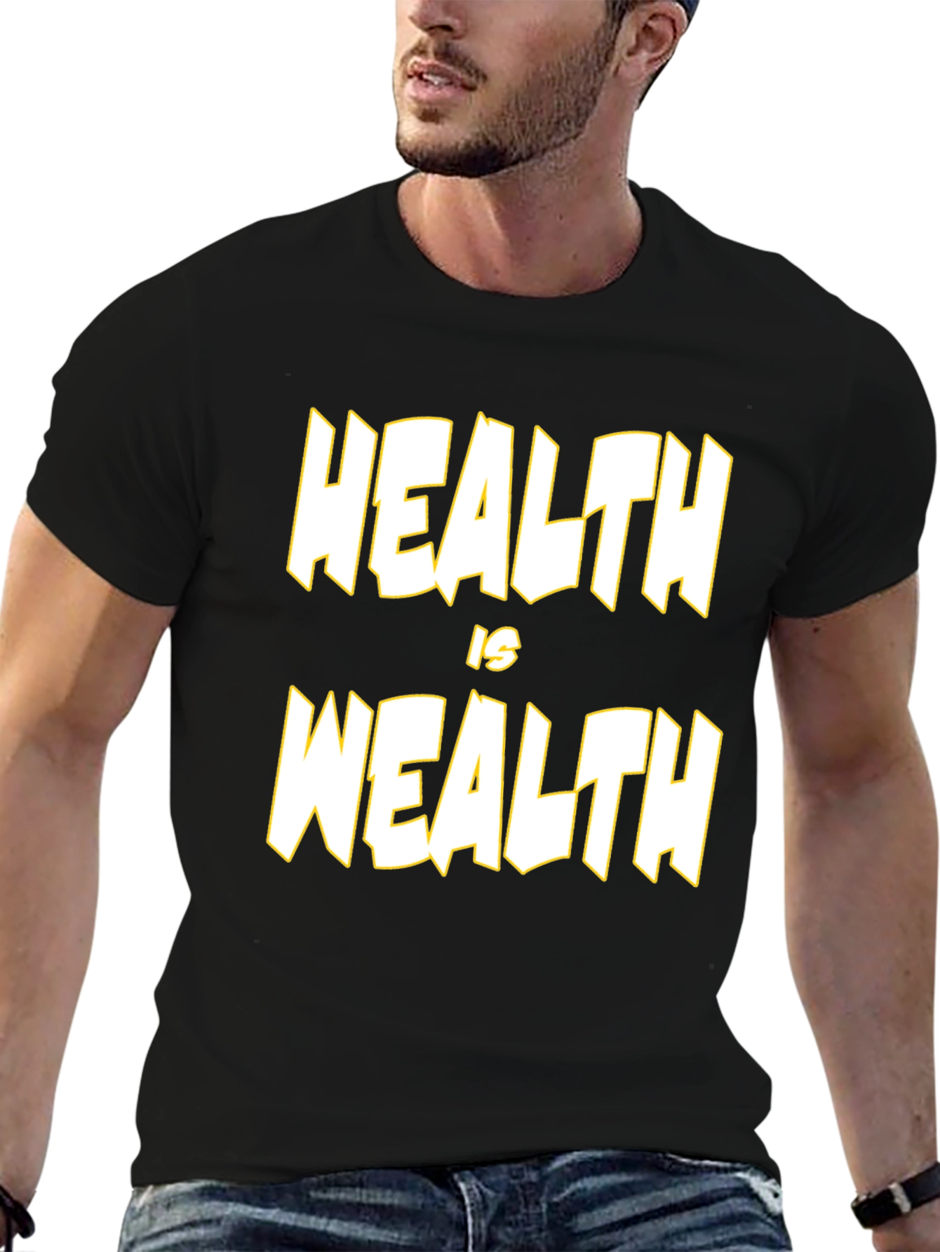 Health is Wealth Black Graphic T-Shirt