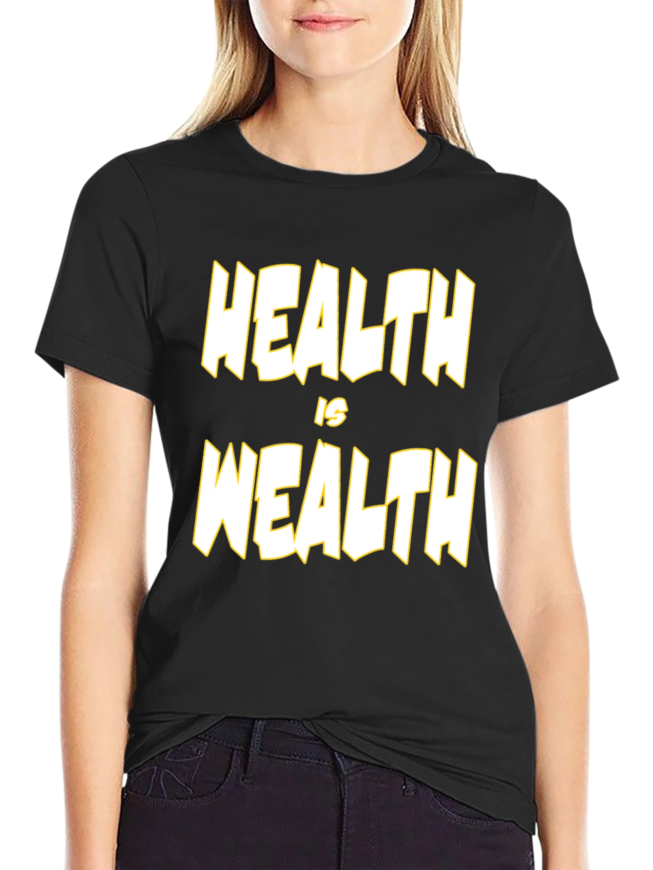 Health is Wealth Black Graphic T-Shirt