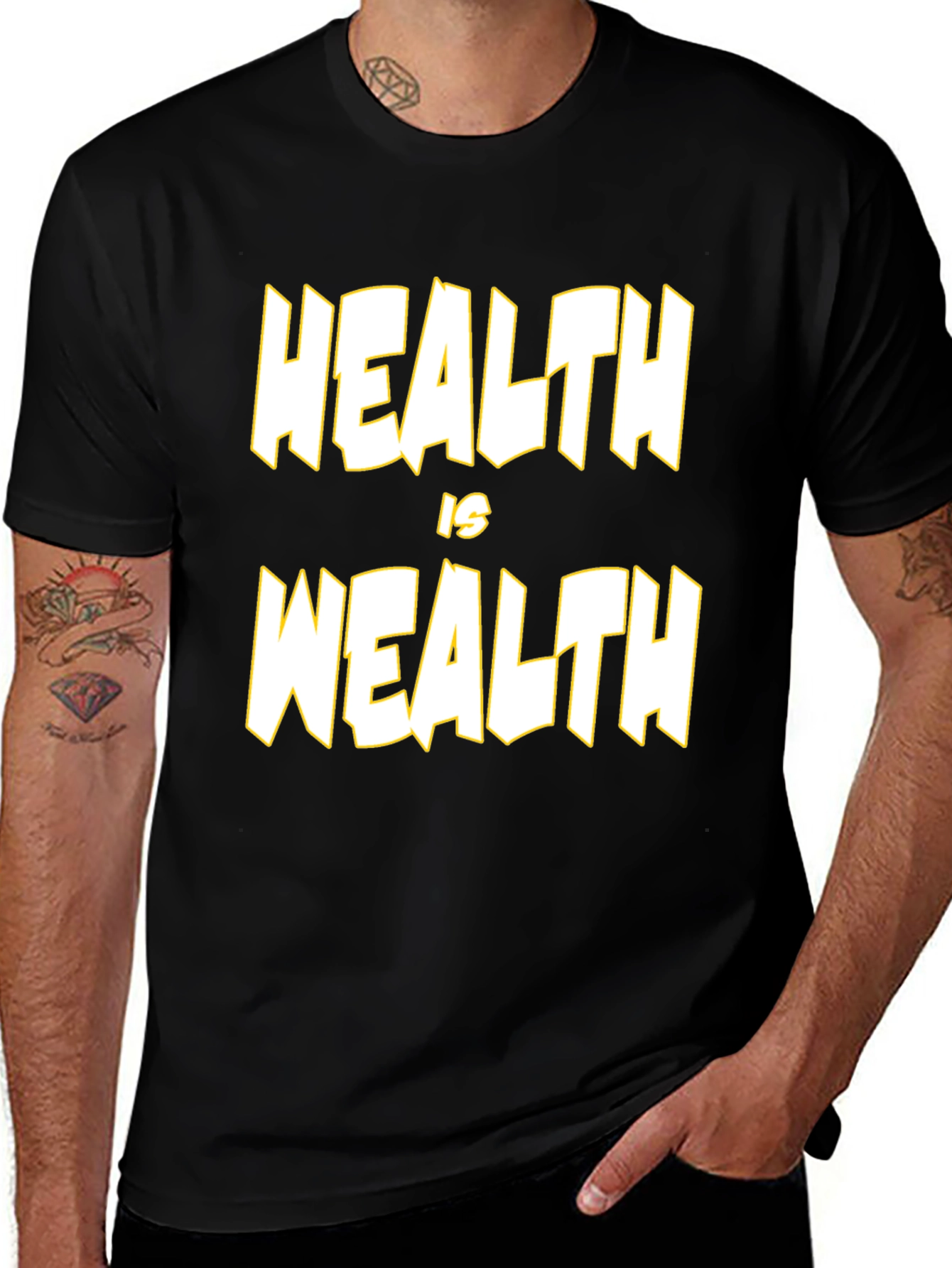 Health is Wealth Black Graphic T-Shirt