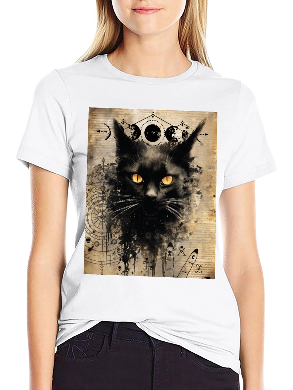 Mystic Cat Graphic Tee - Black Cotton