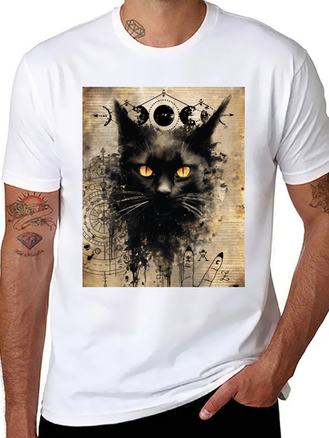 Mystic Cat Graphic Tee - Black Cotton