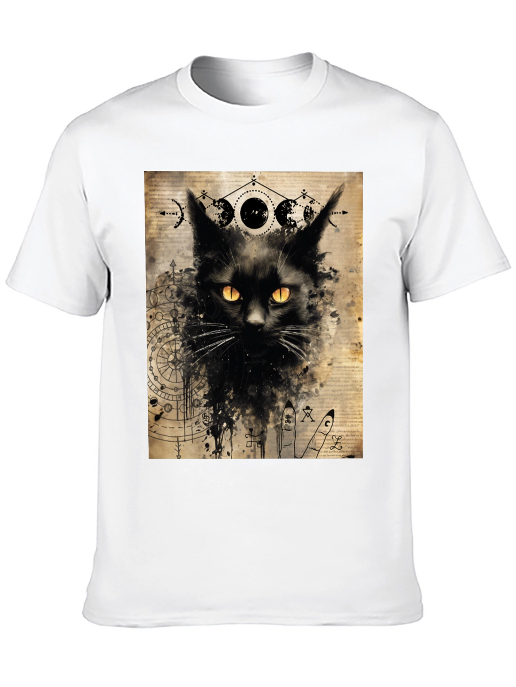 Mystic Cat Graphic Tee - Black Cotton