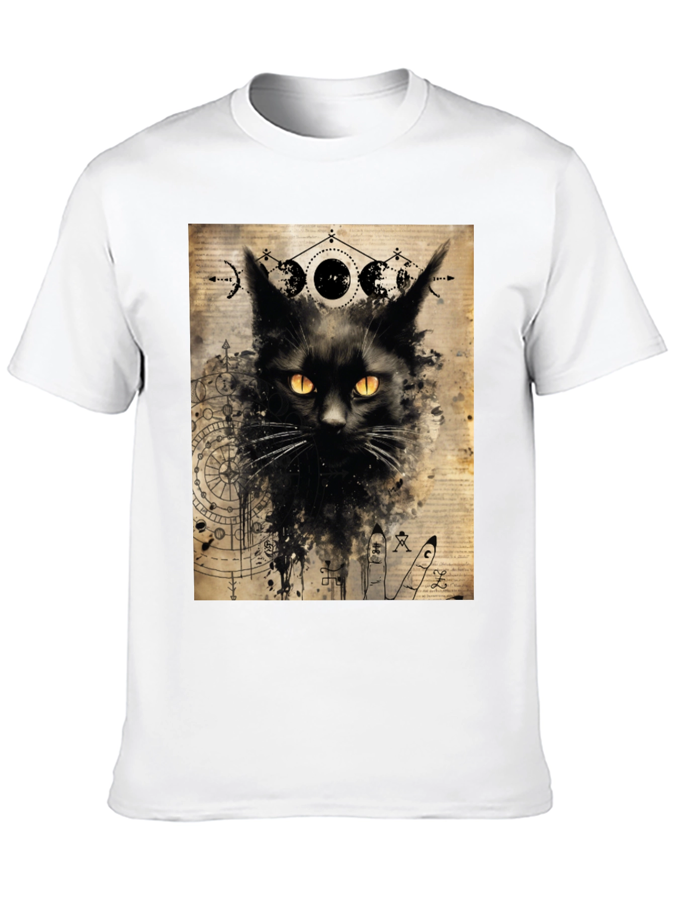 Mystic Cat Graphic Tee - Black Cotton