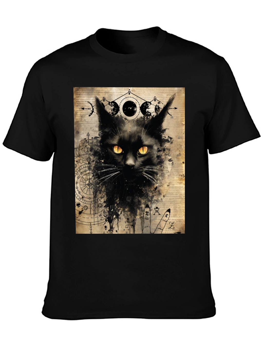 Mystic Cat Graphic Tee - Black Cotton