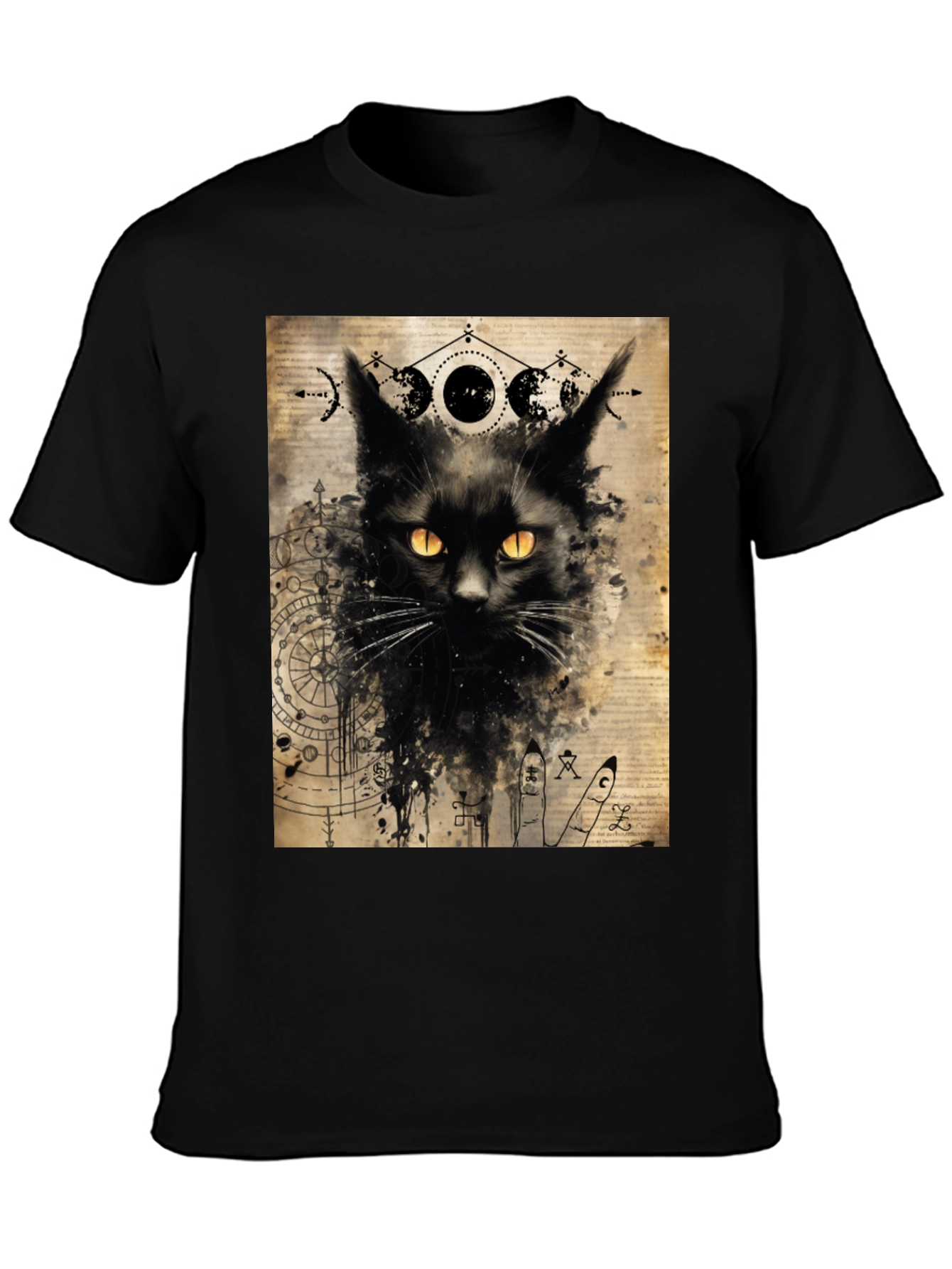 Mystic Cat Graphic Tee - Black Cotton