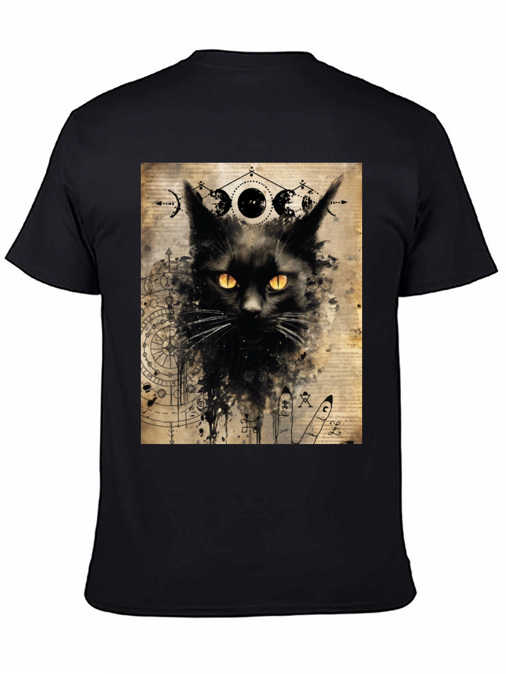 Mystic Cat Graphic Tee - Black Cotton