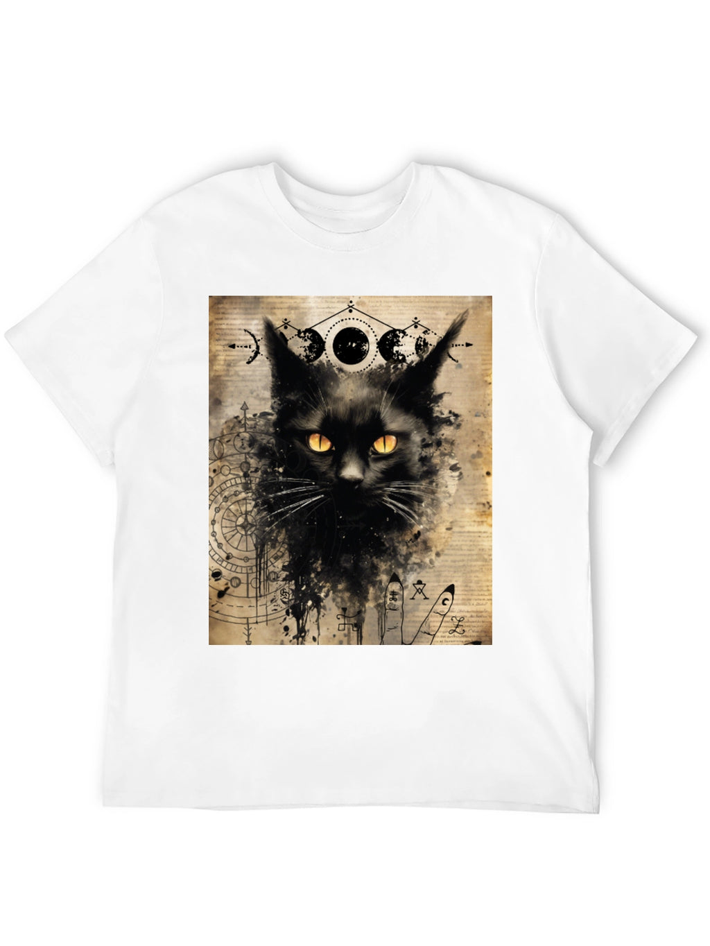 Mystic Cat Graphic Tee - Black Cotton