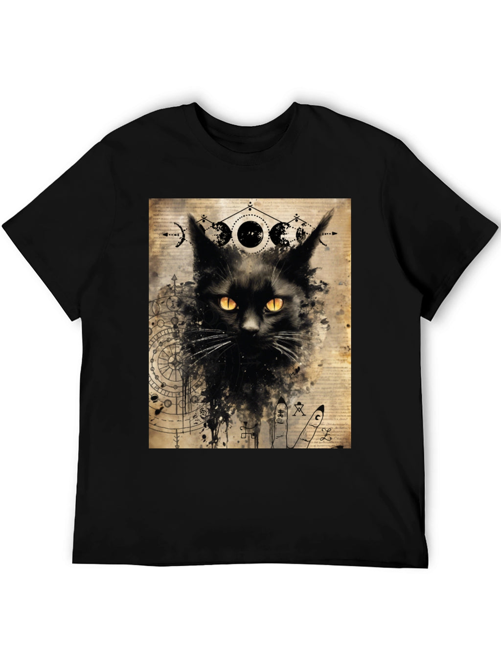 Mystic Cat Graphic Tee - Black Cotton