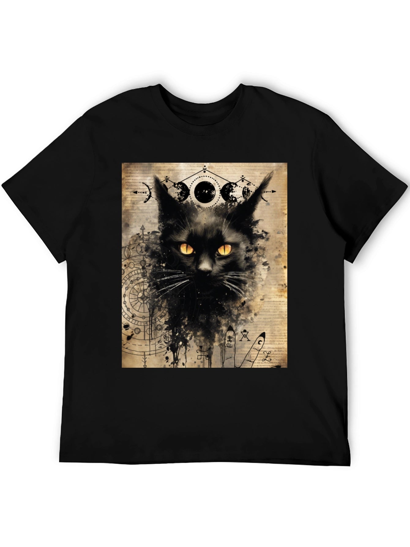 Mystic Cat Graphic Tee - Black Cotton