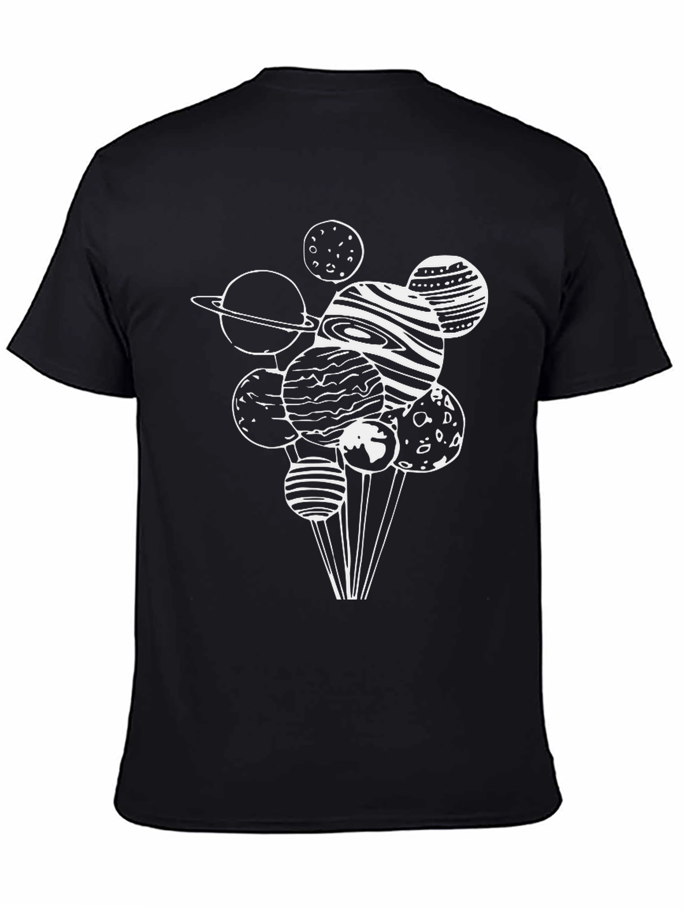 Planets Graphic Tee - Black Cotton Casual T-Shirt