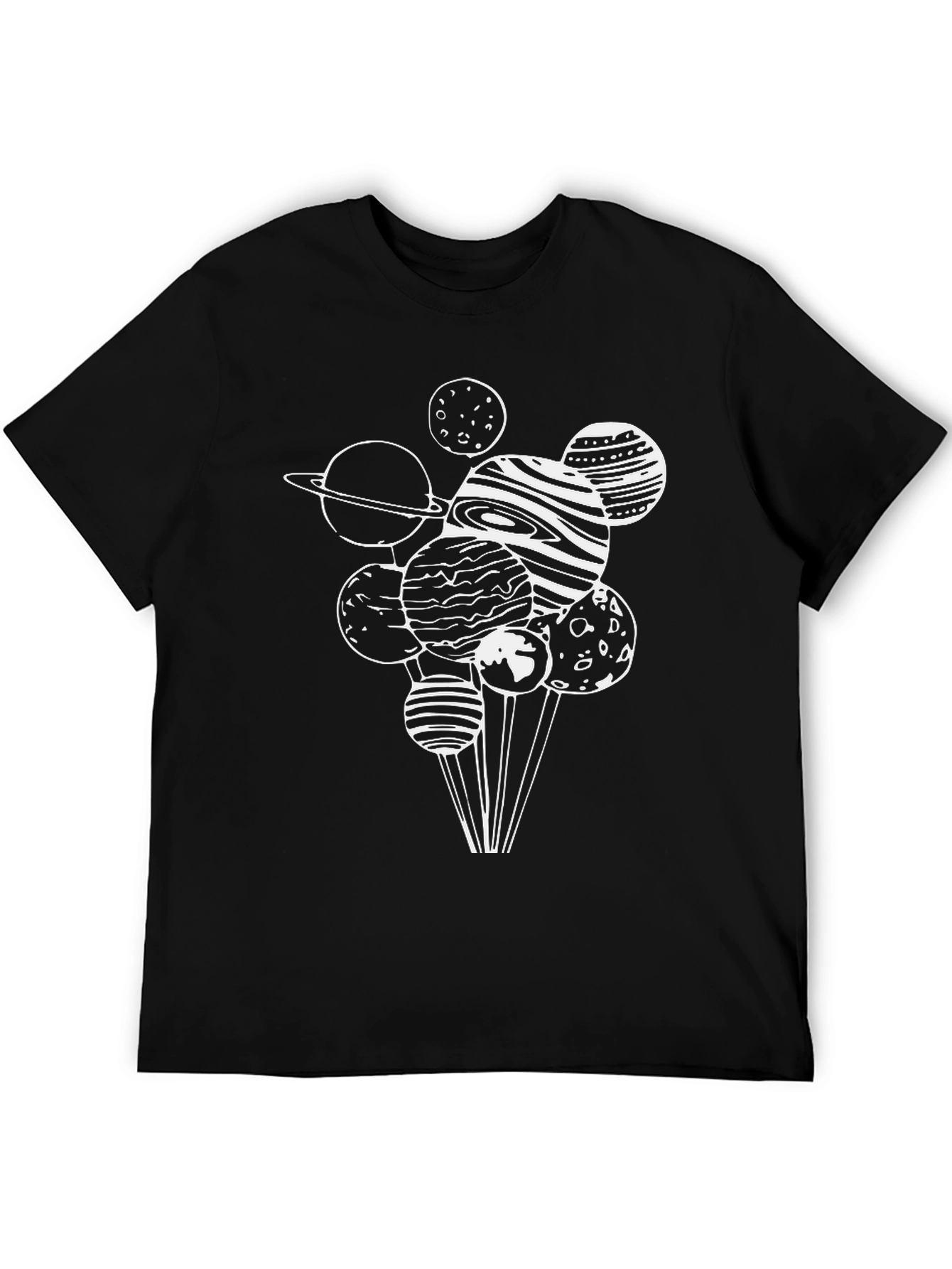 Planets Graphic Tee - Black Cotton Casual T-Shirt
