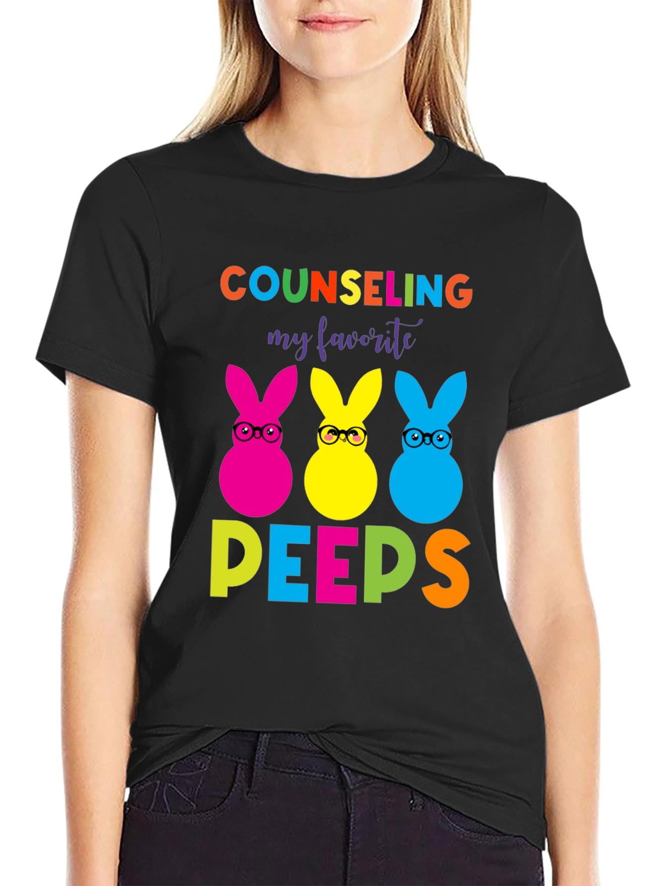 Counseling Peeps T-Shirt - Colorful Easter Bunny Tee