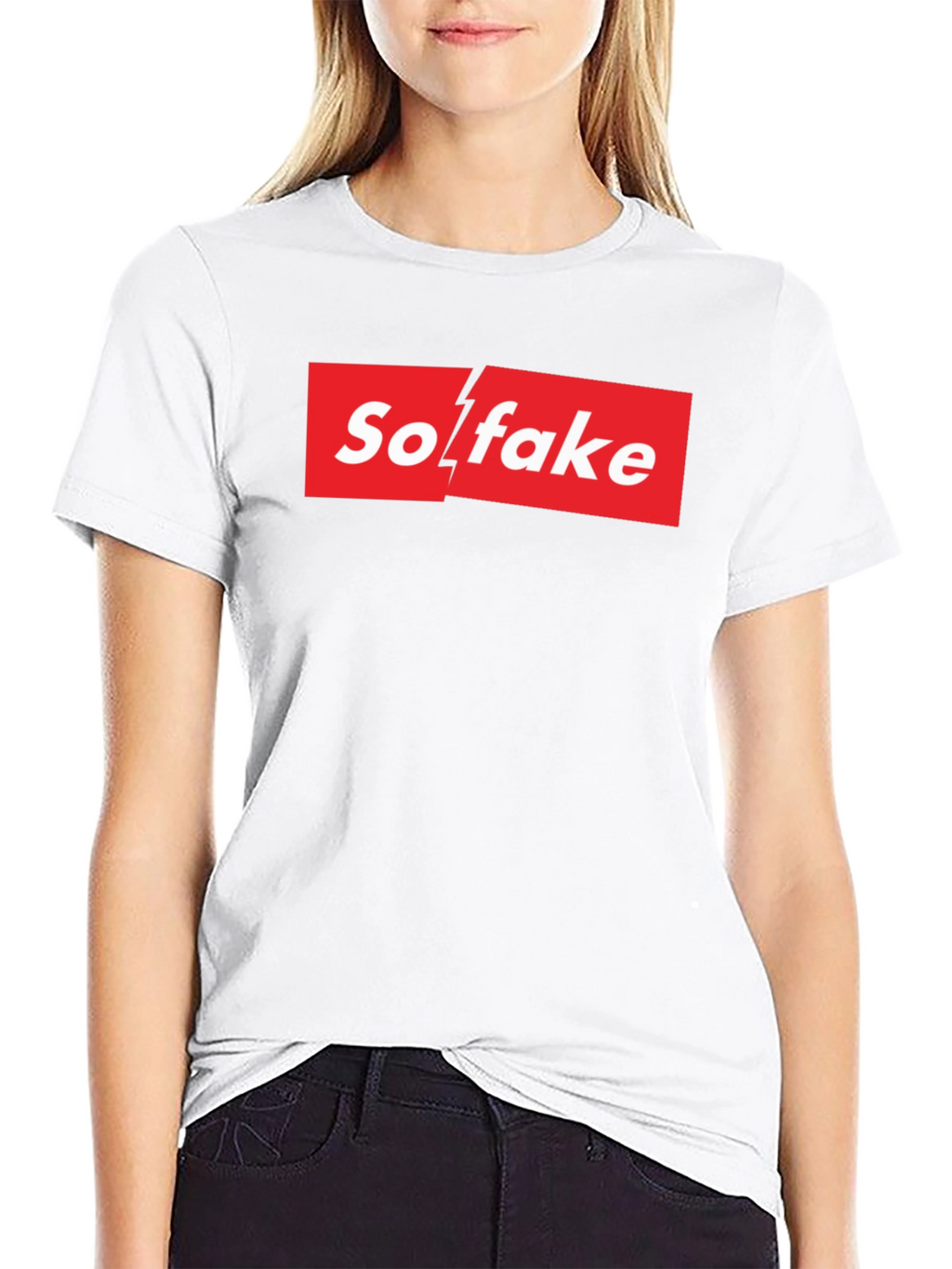 So Fake Box Logo Graphic Tee - Novelty T-Shirt