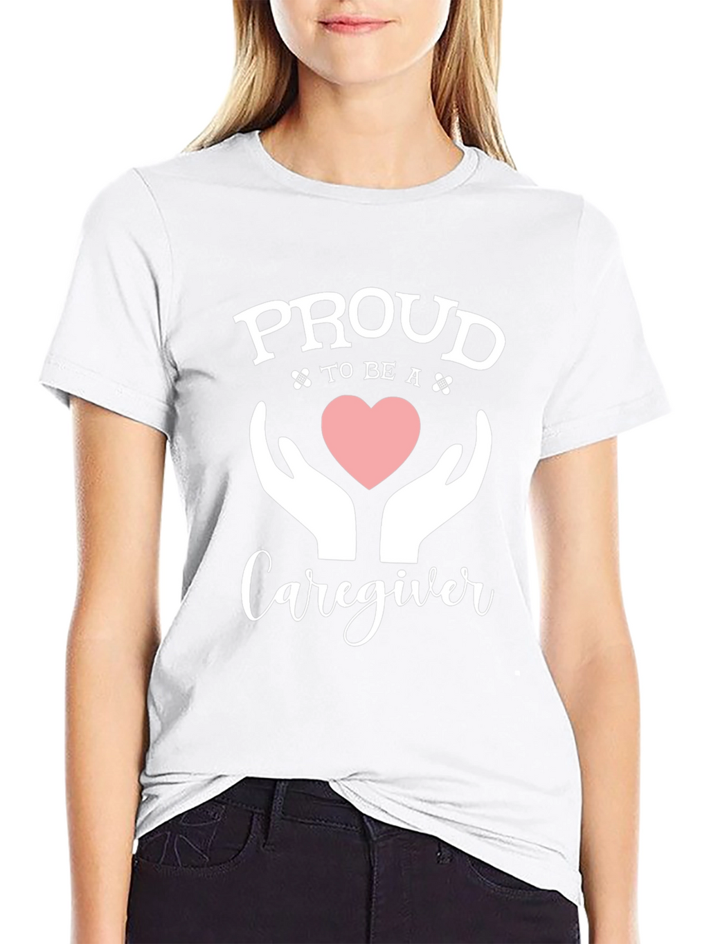 Proud Caregiver T-Shirt - Heart & Hands Design