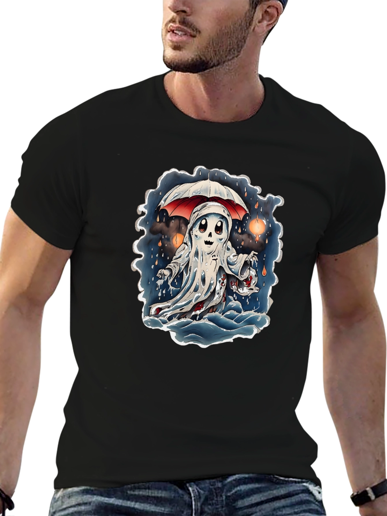 Ghostly Cartoon Graphic T-Shirt