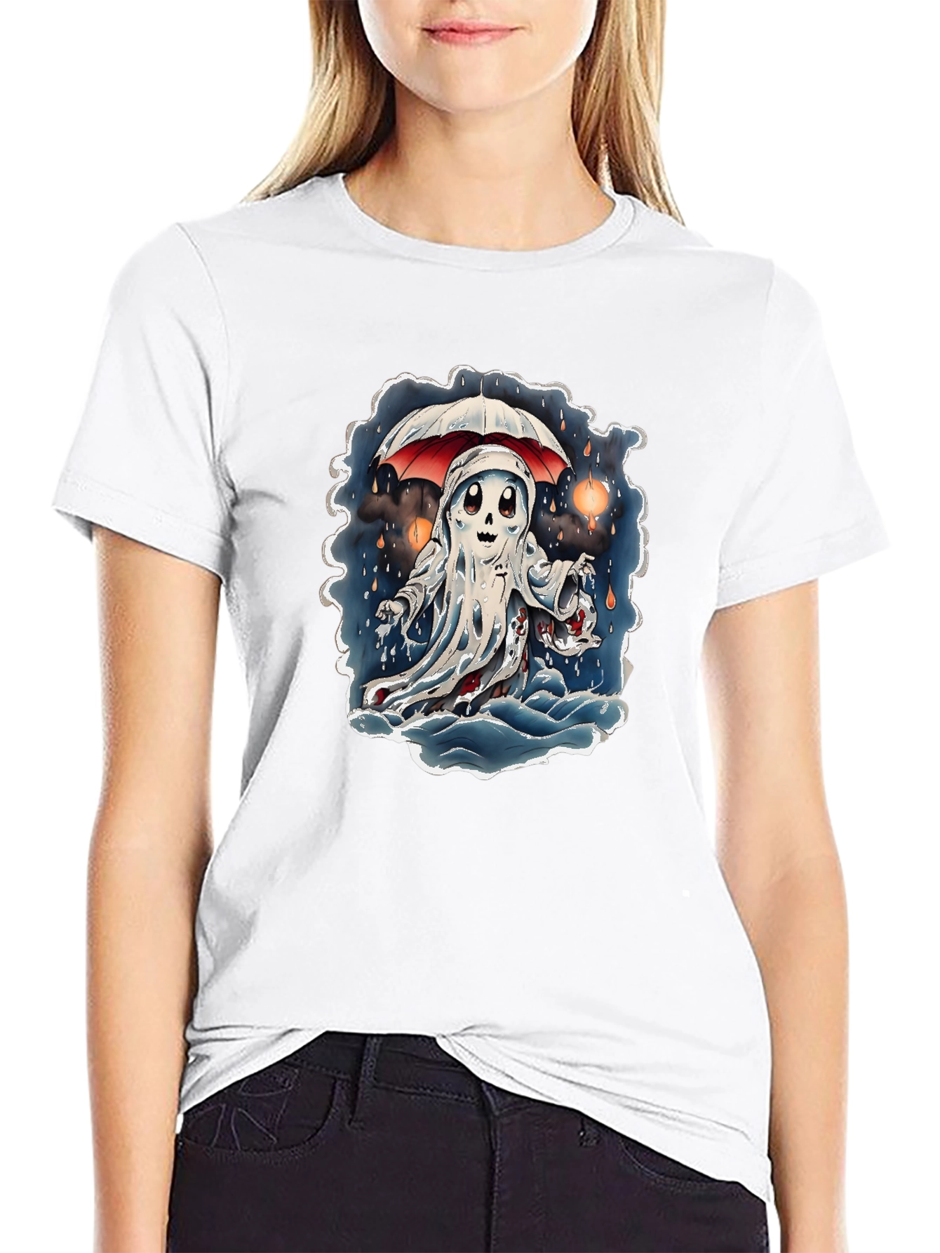 Ghostly Cartoon Graphic T-Shirt