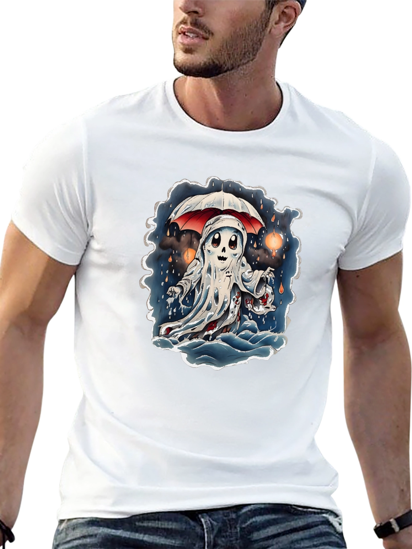 Ghostly Cartoon Graphic T-Shirt