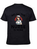 Relax The Nurse Is Here Black Graphic T-Shirt