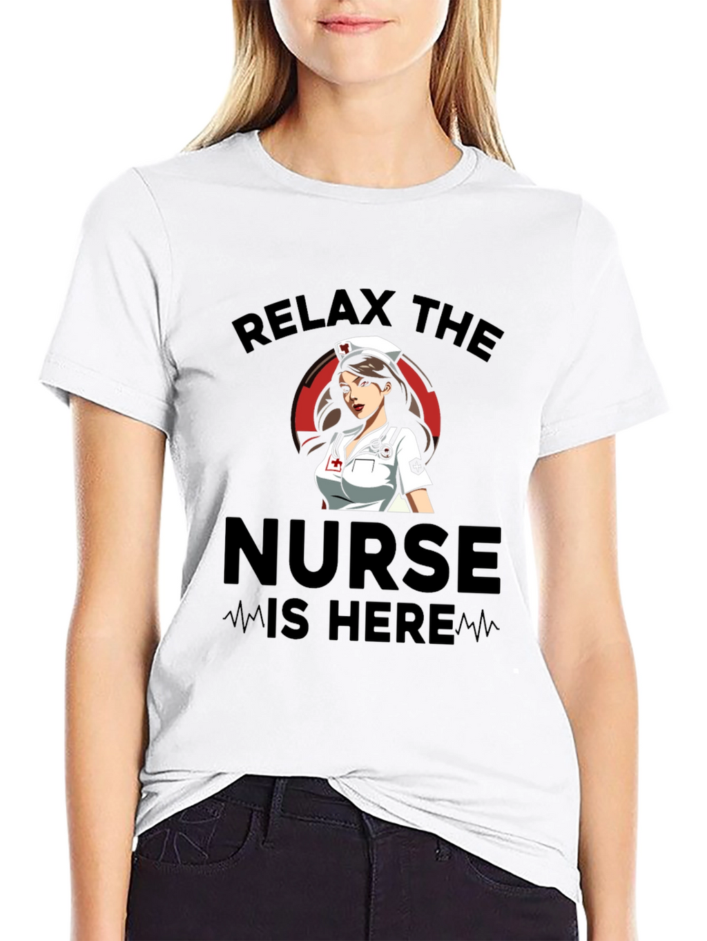 Relax The Nurse Is Here Black Graphic T-Shirt