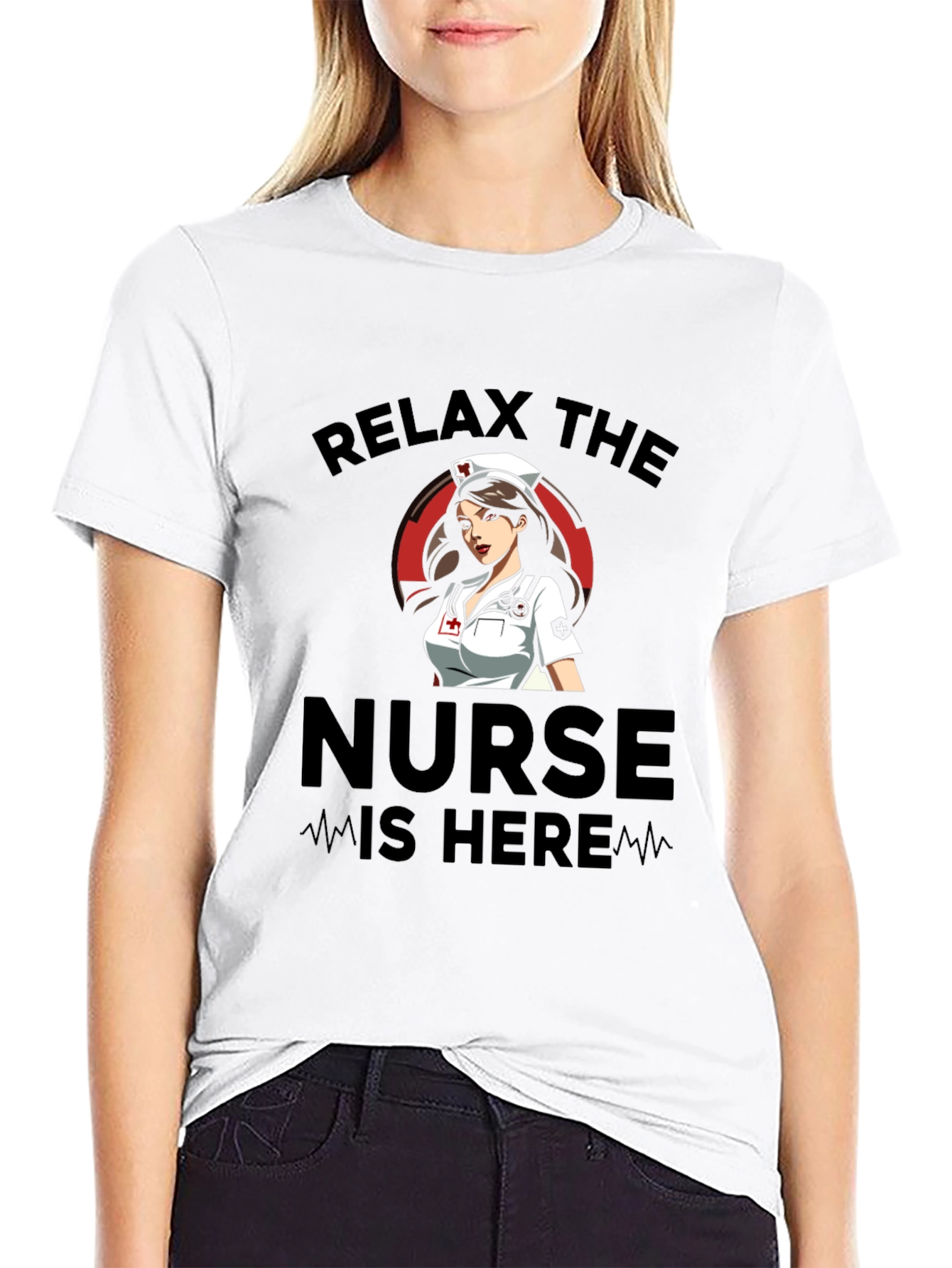 Relax The Nurse Is Here Black Graphic T-Shirt