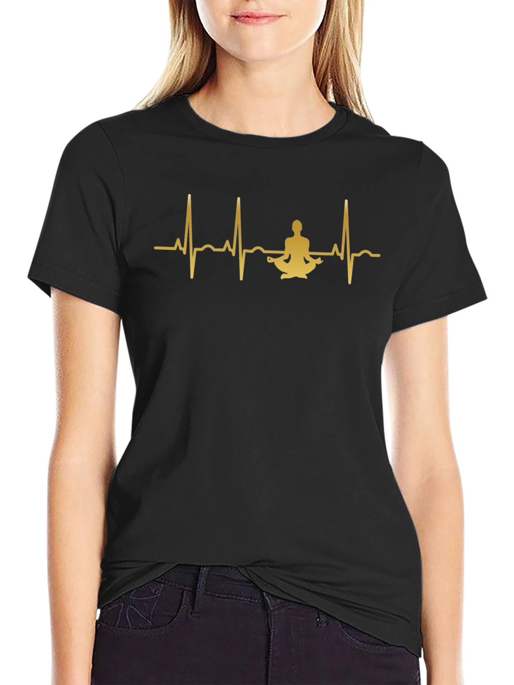 Yoga Heartbeat Black T-Shirt - Meditate in Style