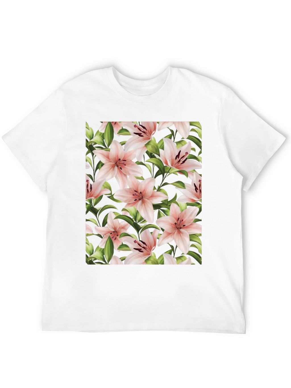 Floral Print T-Shirt - Pink Lily Black Tee