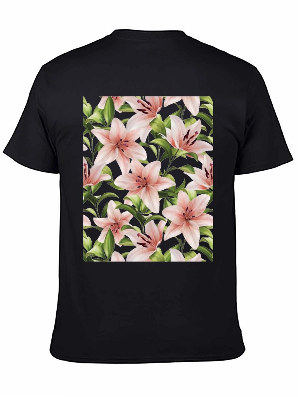 Floral Print T-Shirt - Pink Lily Black Tee