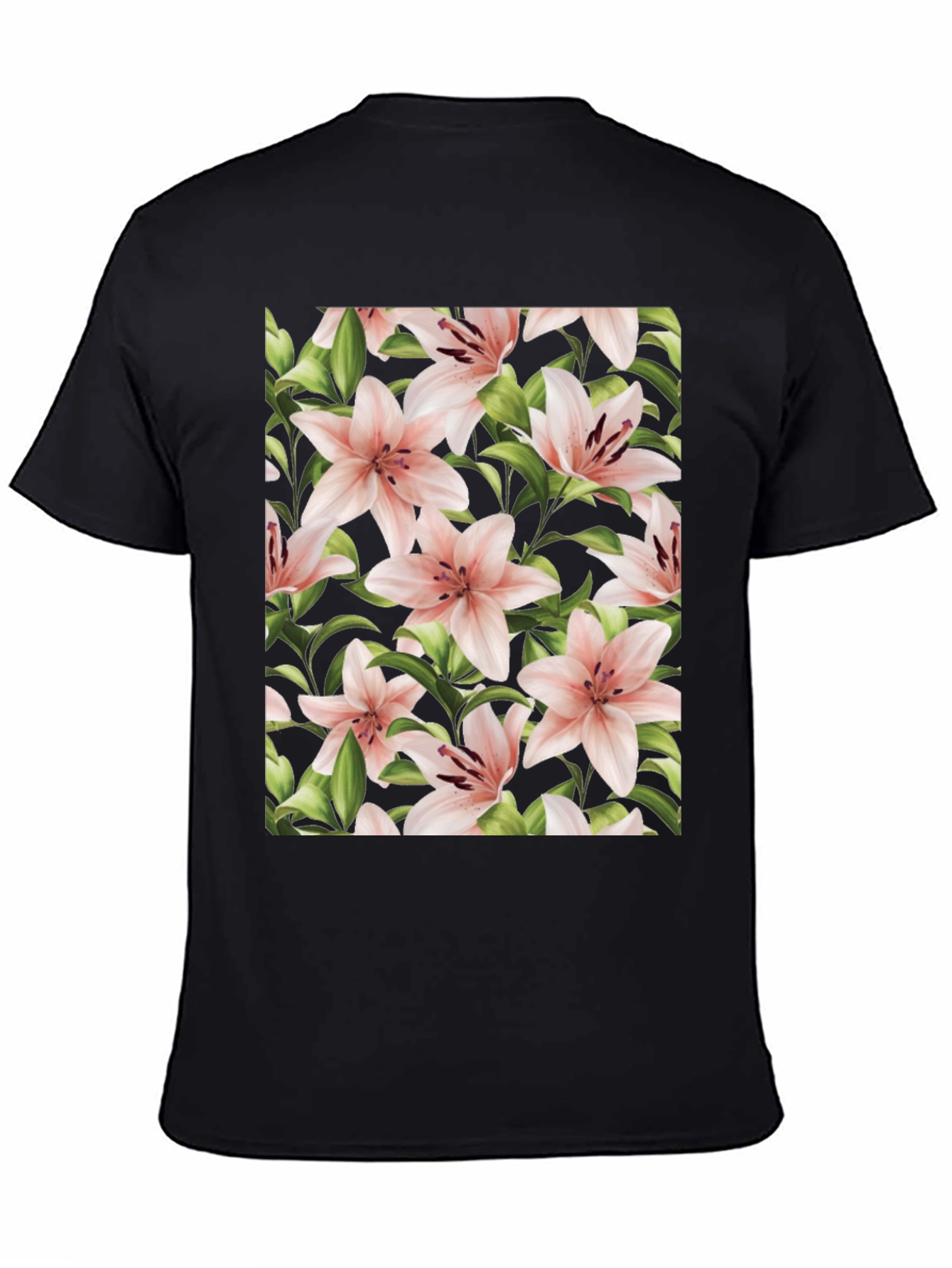 Floral Print T-Shirt - Pink Lily Black Tee