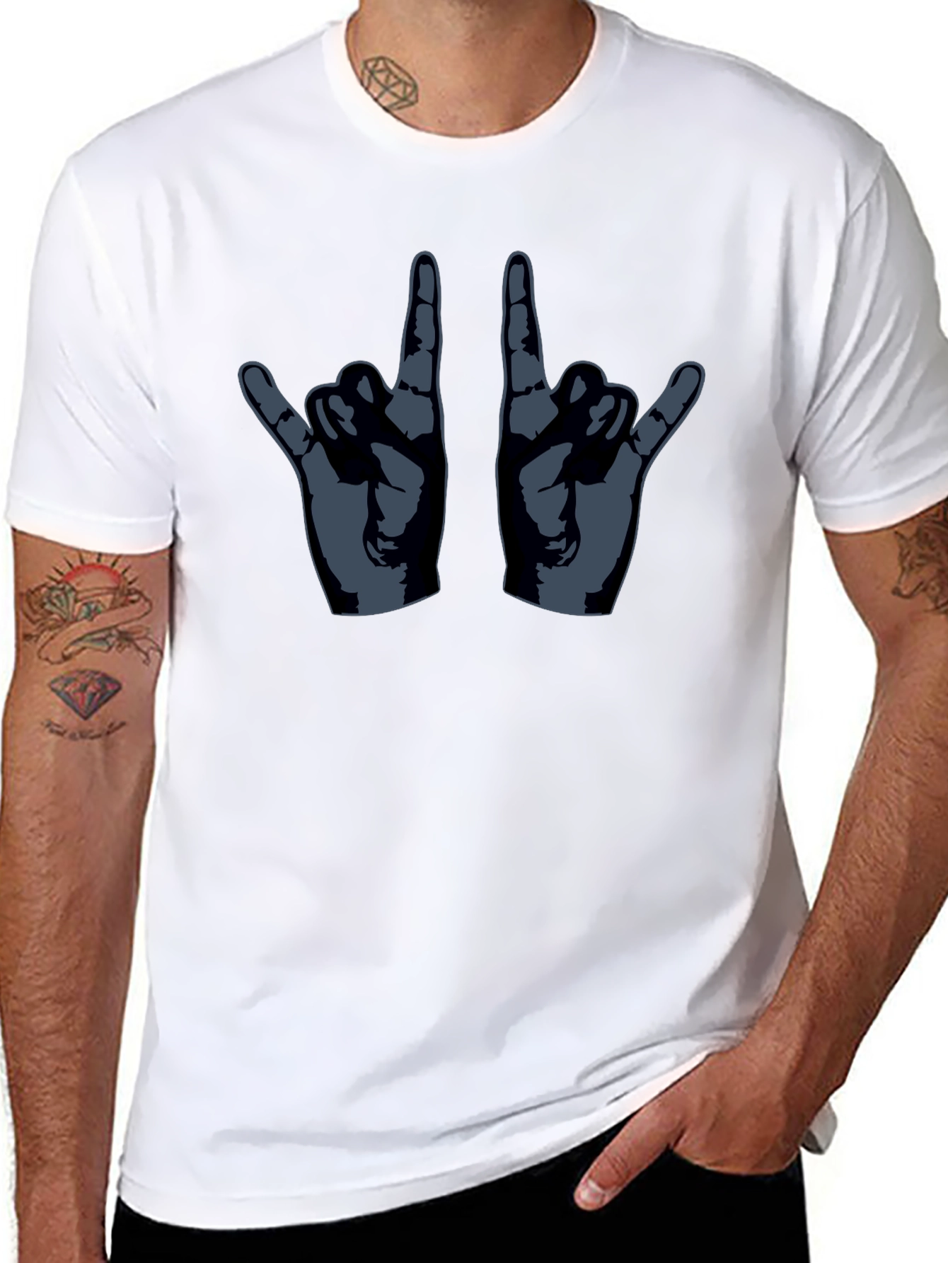 Rock On Hand Gesture Graphic T-Shirt