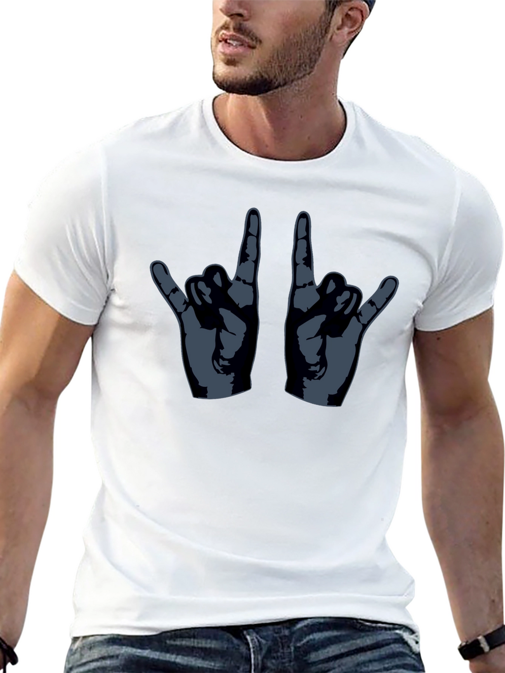 Rock On Hand Gesture Graphic T-Shirt