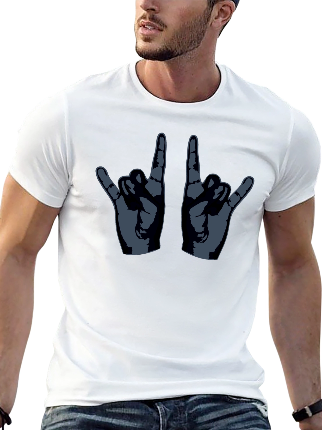 Rock On Hand Gesture Graphic T-Shirt
