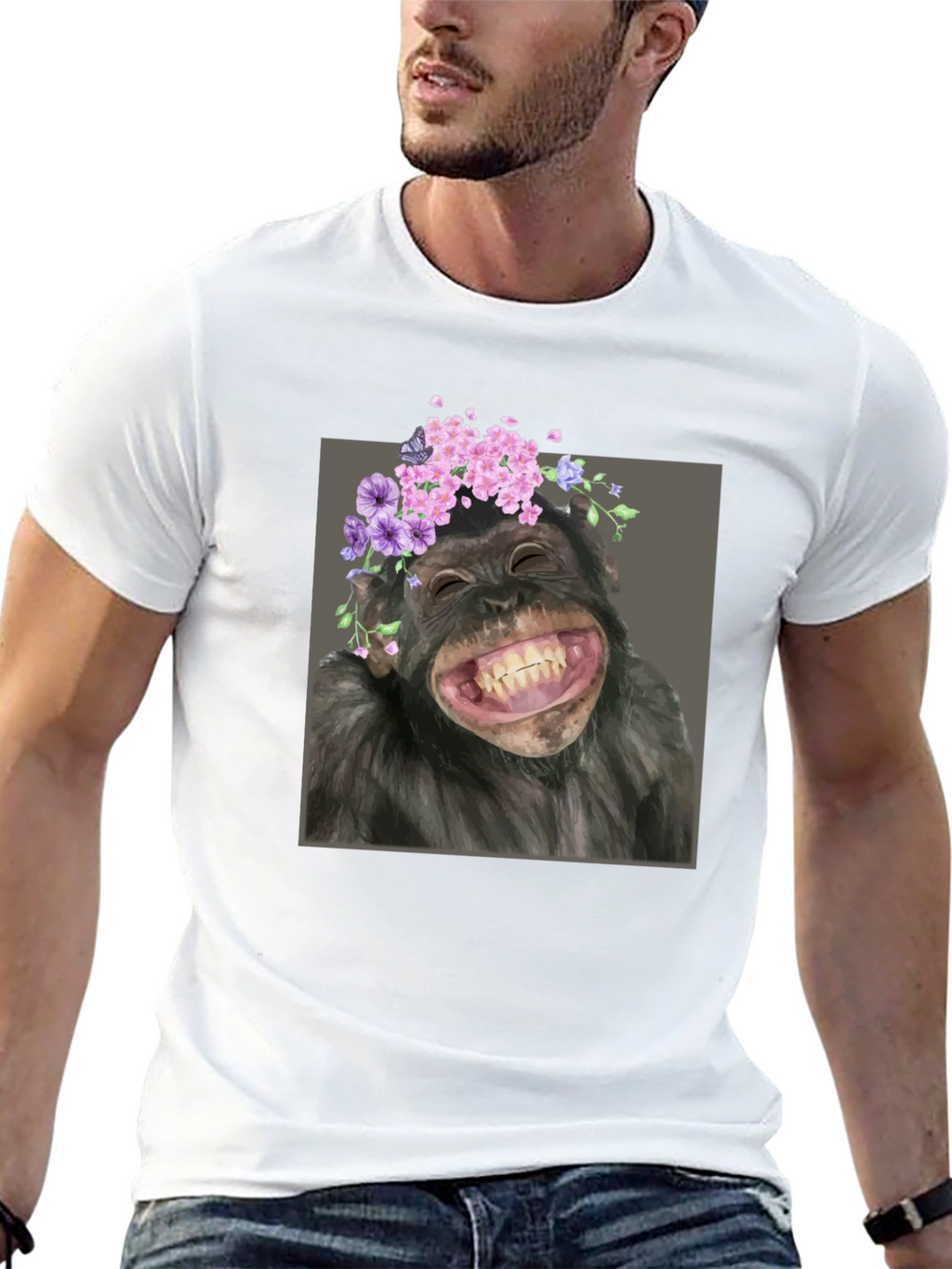 Chimpanzee with Flower Crown T-Shirt - Funny Ape Tee