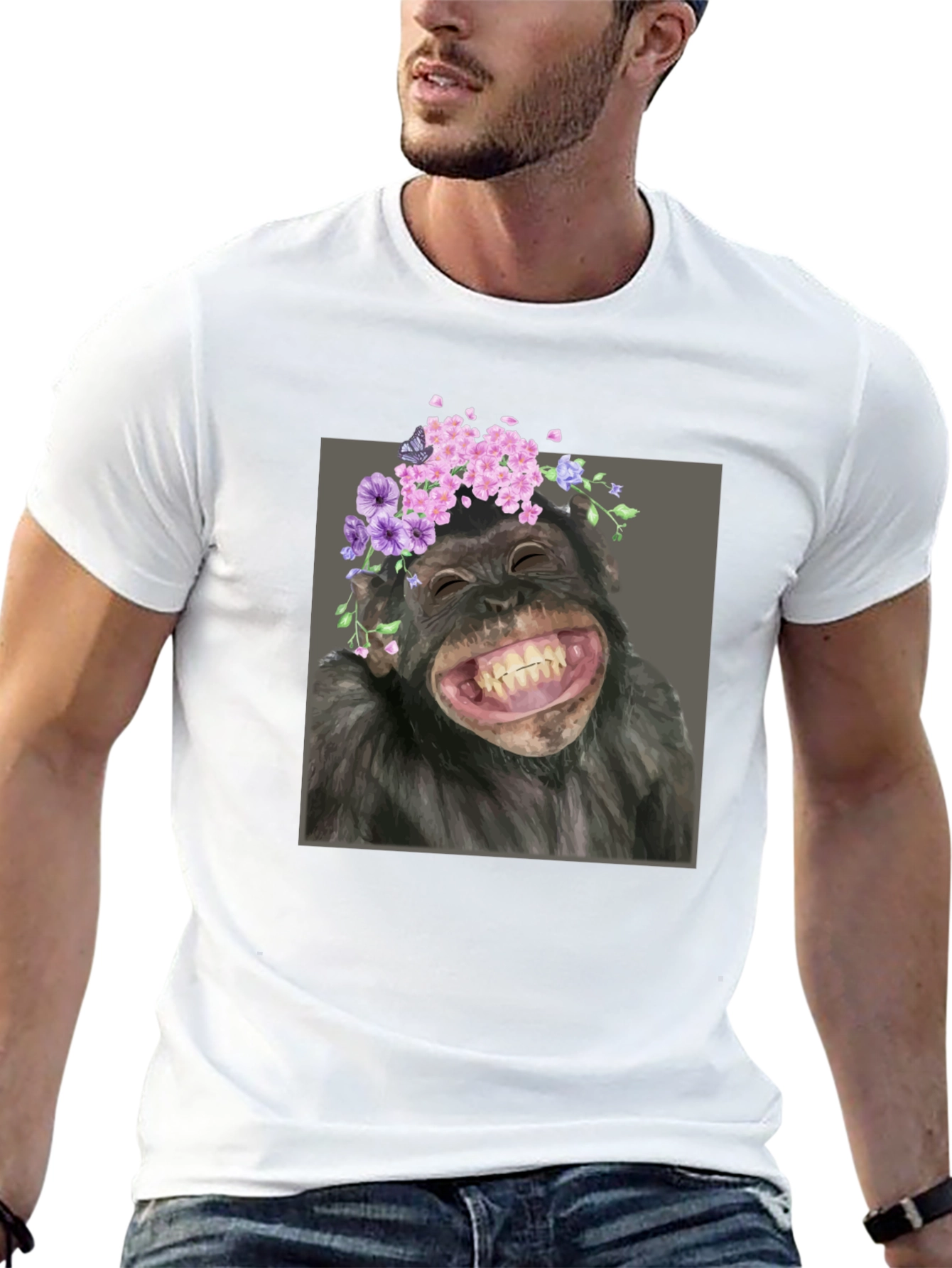 Chimpanzee with Flower Crown T-Shirt - Funny Ape Tee