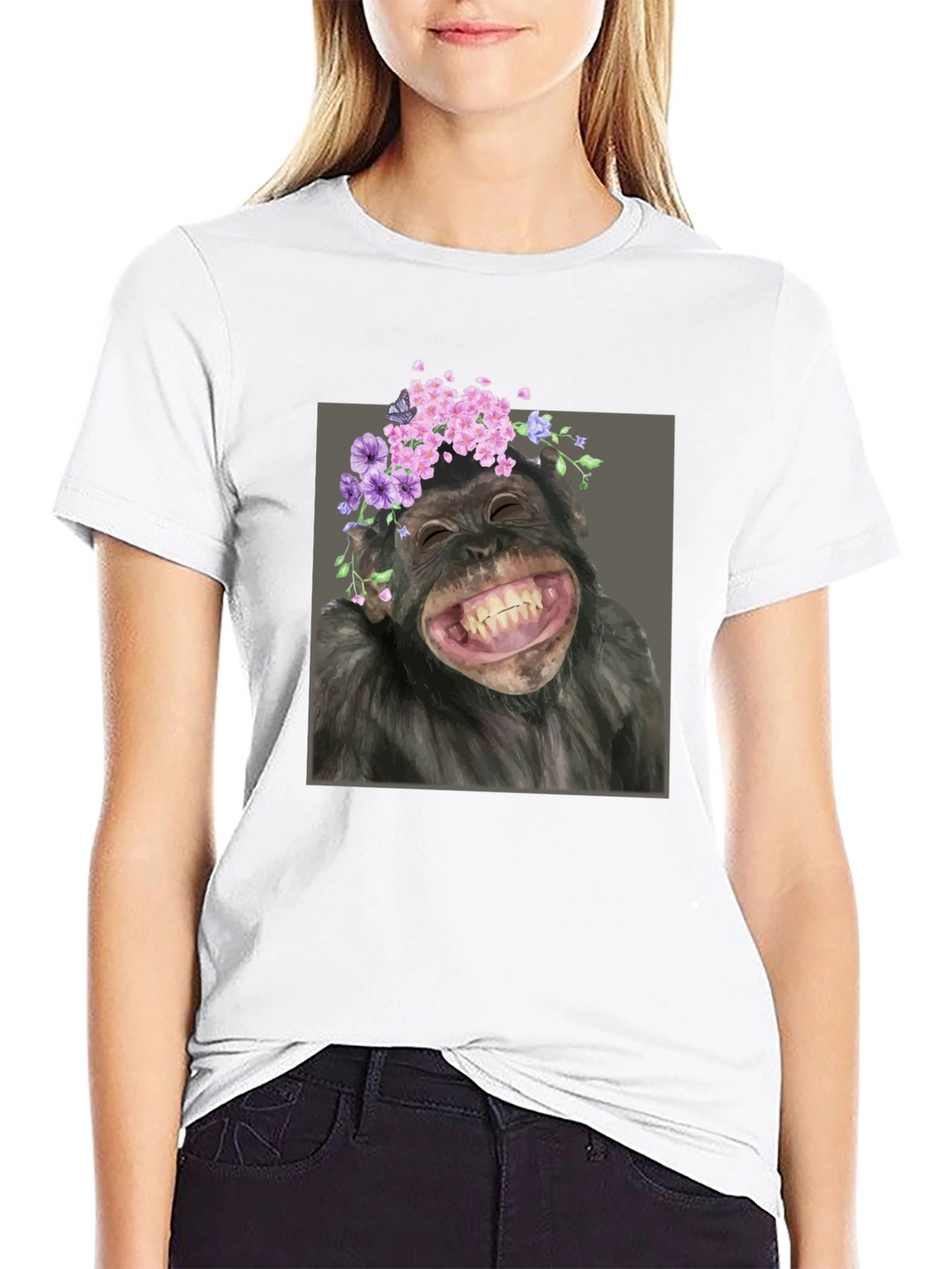 Chimpanzee with Flower Crown T-Shirt - Funny Ape Tee